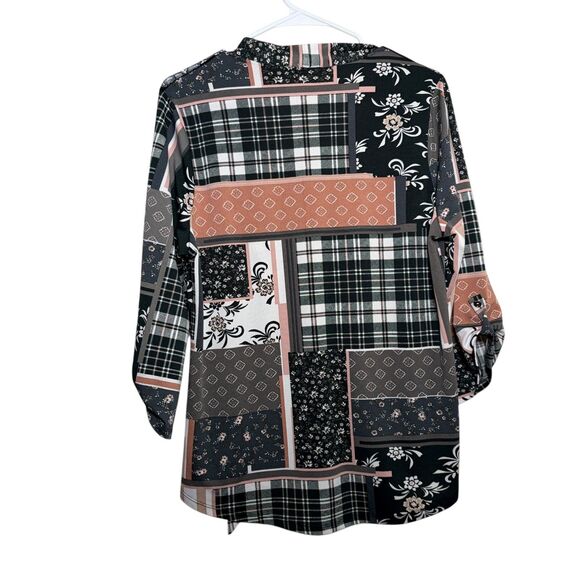 Cure Blouse Women's Medium V-Neck Patchwork 3/4 Sleeve Printed Shirt Top - Picture 6 of 10